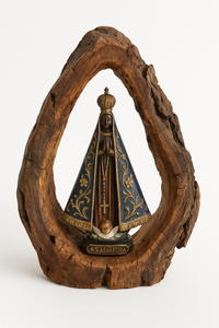 Relógio Rústico Artesanal Nossa Senhora Aparecida em Madeira e Resina Epóxi