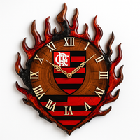 Relógio Rústico Artesanal Flamengo 2  em Madeira e Resina Epóxi