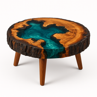 Mesa de Centro Rústica em Madeira e Resina Epóxi Azul – Peça Artesanal Exclusiva