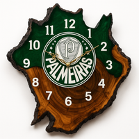 Relógio Rústico Artesanal Palmeiras  em Madeira e Resina Epóxi