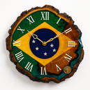 Relógio Rústico Artesanal em Madeira e Resina Epóxi – Estilo Patriótico Brasileiro