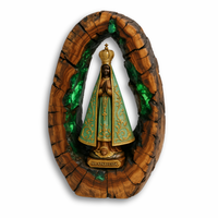 Relógio Rústico Artesanal Nossa Senhora Aparecida em Madeira e Resina Epóxi