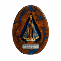 Relógio Rústico Artesanal Nossa Senhora Aparecida em Madeira e Resina Epóxi